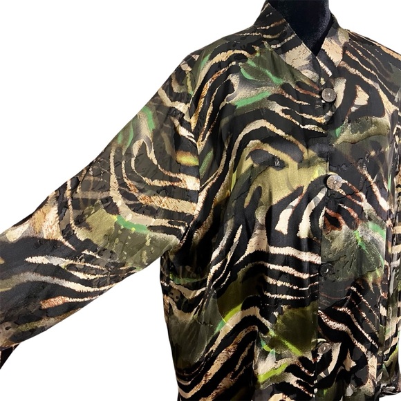Caroline Rose Silk Blend Sheer-ish Tunic Blouse – Abstract Animal Print, Size L - Picture 4 of 9